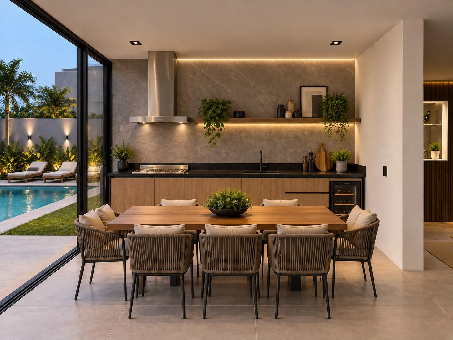 Novo ambiente gourmet da Casa Ária, com vista para a piscina